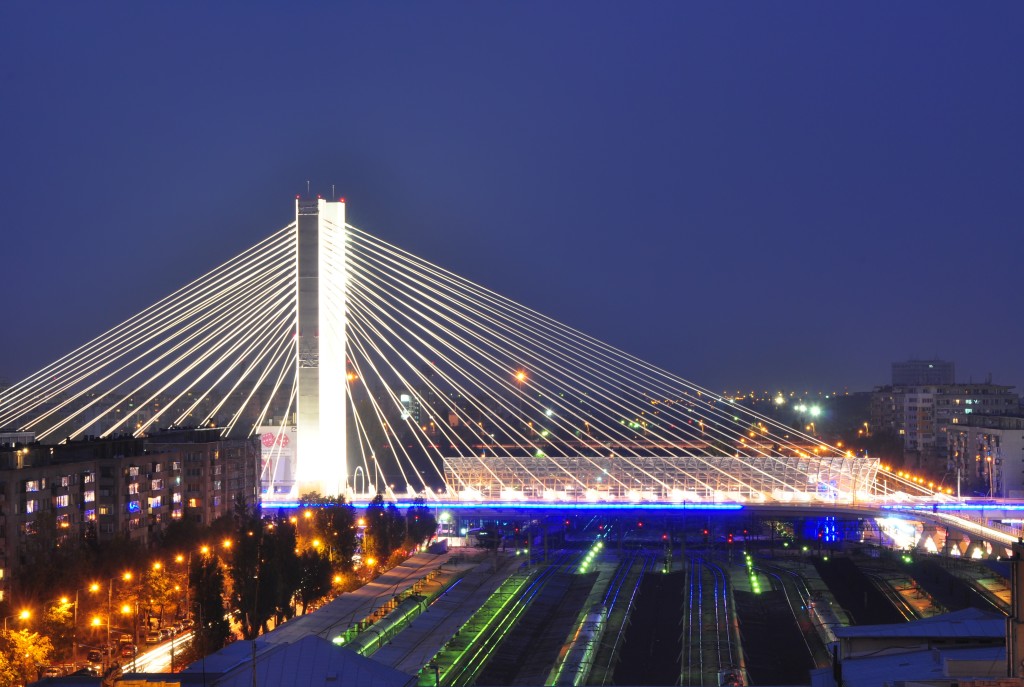 11118778 - basarab bridge and north railroad station at dusk, bucharest, romania